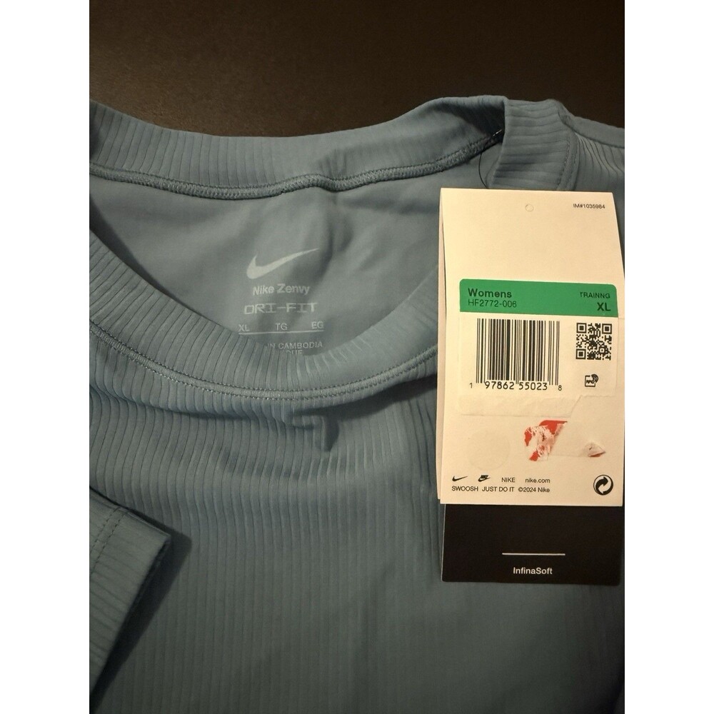 Nike Zenvy Dri-FIT Ribbed Training Top Womens XL Blue Athleisure T-shirt NWT - Picture 2 of 5